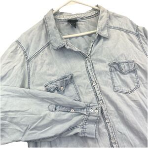 Torrid Denim Chambray Button Up Shirt Womens Jean Washed 3 Flowy Lightweight